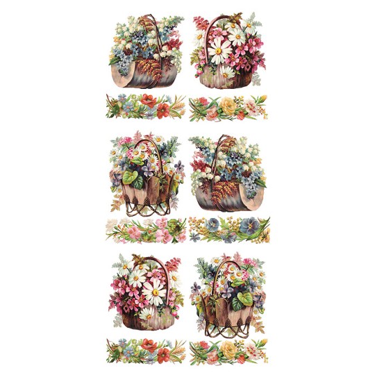 1 Sheet of Stickers Mixed Flower Baskets and Borders ~ Trade Card Style